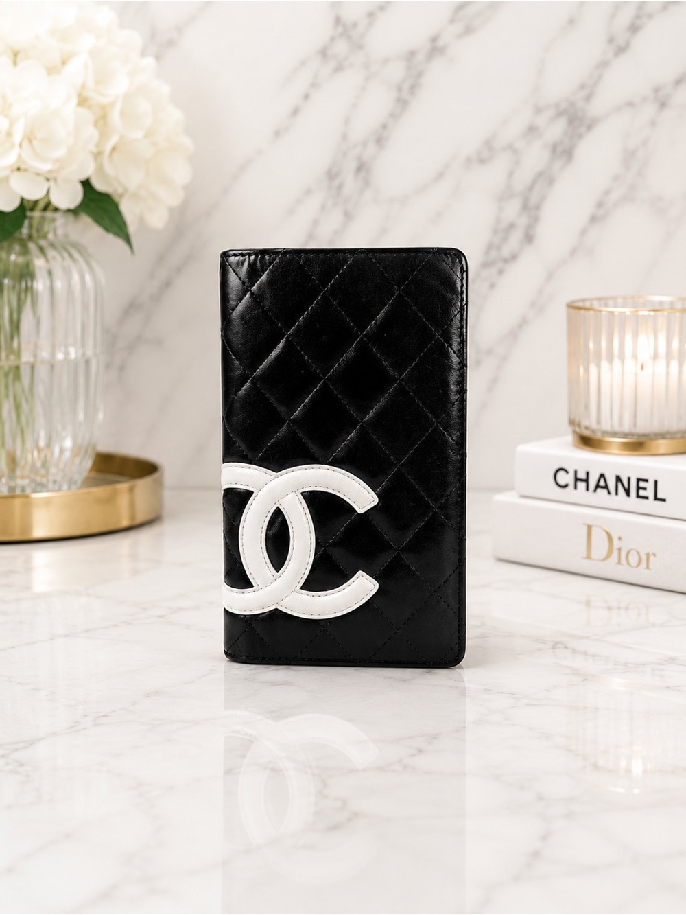 CHANEL Cambon Ligne Black Quilted Lambskin Long Bifold Wallet Full Inclusion